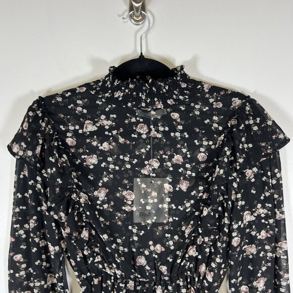 70/21 Dress Womens Size Small Chiffon Floral‎ print Cut Out long sleeve NWT Boho - Picture 2 of 11